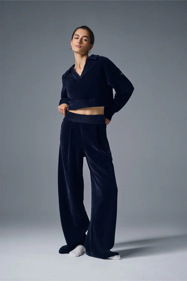 High-Waist Cozy Day Wide Leg Pant - Navy