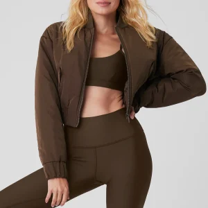 Cropped Break Line Bomber Jacket - Espresso