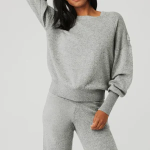 Cashmere Jet Set Crew - Dove Grey Heather