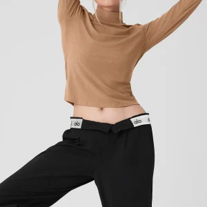 Ribbed Sea Coast Mockneck Long Sleeve - Toasted Almond