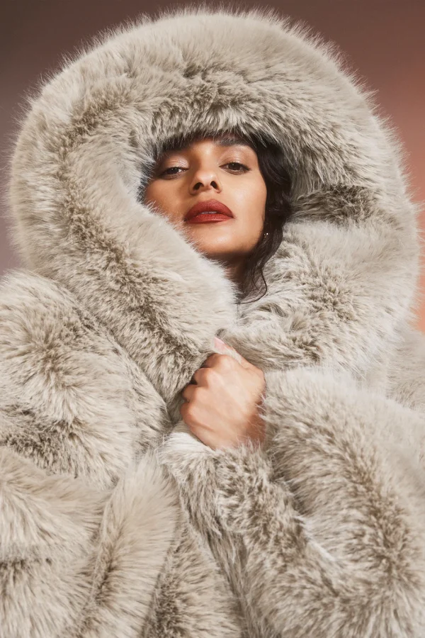 Opulent Faux Fur Statement Jacket - Oat