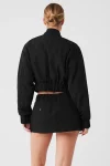 Cropped Break Line Bomber Jacket - Black