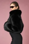 Opulent Faux Fur Cropped Jacket - Black