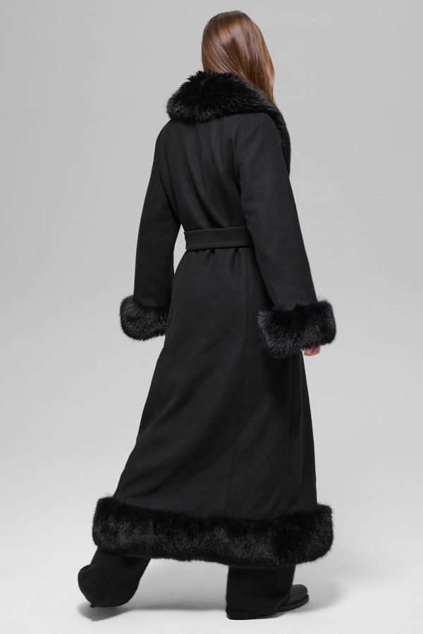 Faux Fur Trimmed Longline Coat ?C Black