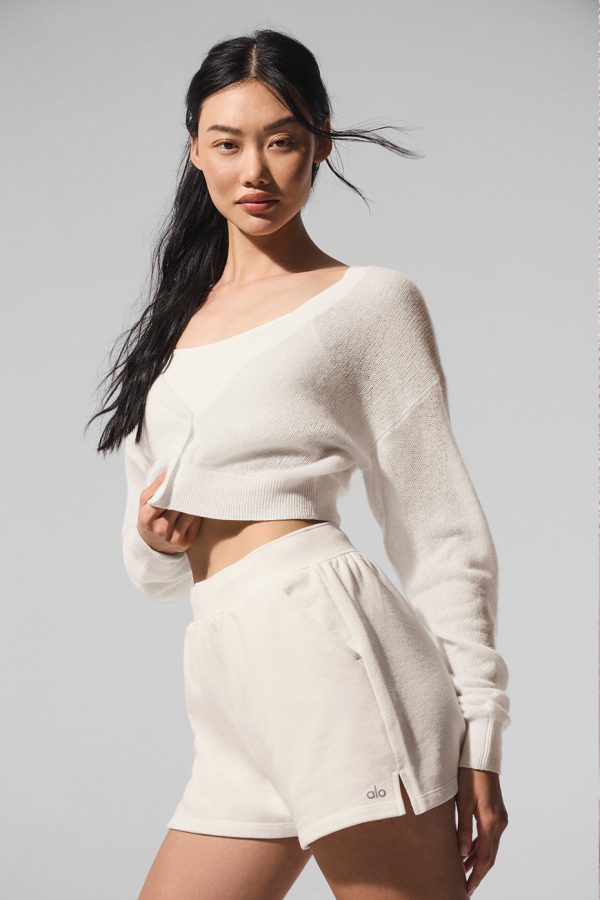 Sheer Cashmere Cropped Cardigan ?C Ivory