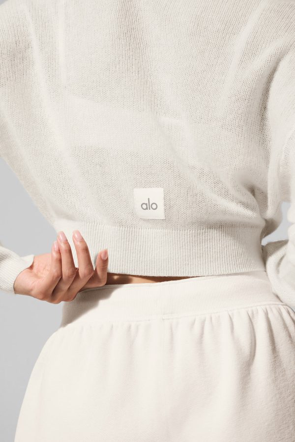 Sheer Cashmere Cropped Cardigan ?C Ivory