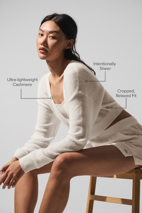 Sheer Cashmere Cropped Cardigan ?C Ivory