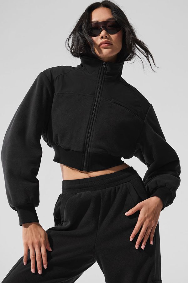 Polar Fleece Cropped Wintry Mix Jacket ?C Black