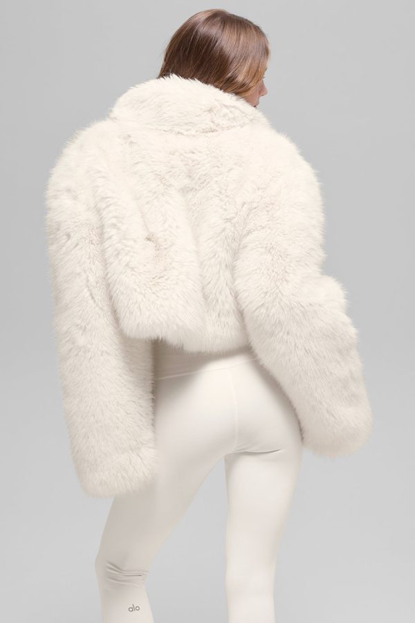 Opulent Faux Fur Cropped Jacket ?C Ivory