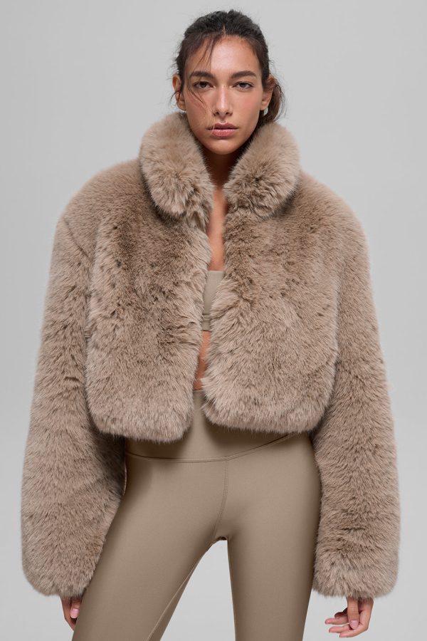 Opulent Faux Fur Cropped Jacket ?C Oat