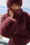 Opulent Faux Fur Cropped Jacket ?C Burgundy Truffle