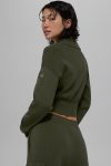 Scholar Knit Cropped Full Zip Jacket ?C Green Olive
