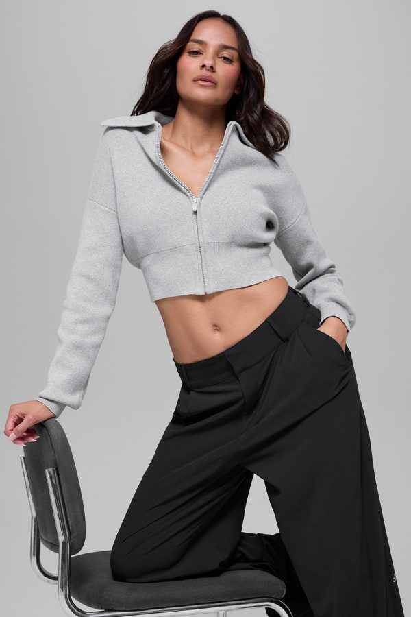 Scholar Knit Cropped Full Zip Jacket ?C Athletic Heather Grey