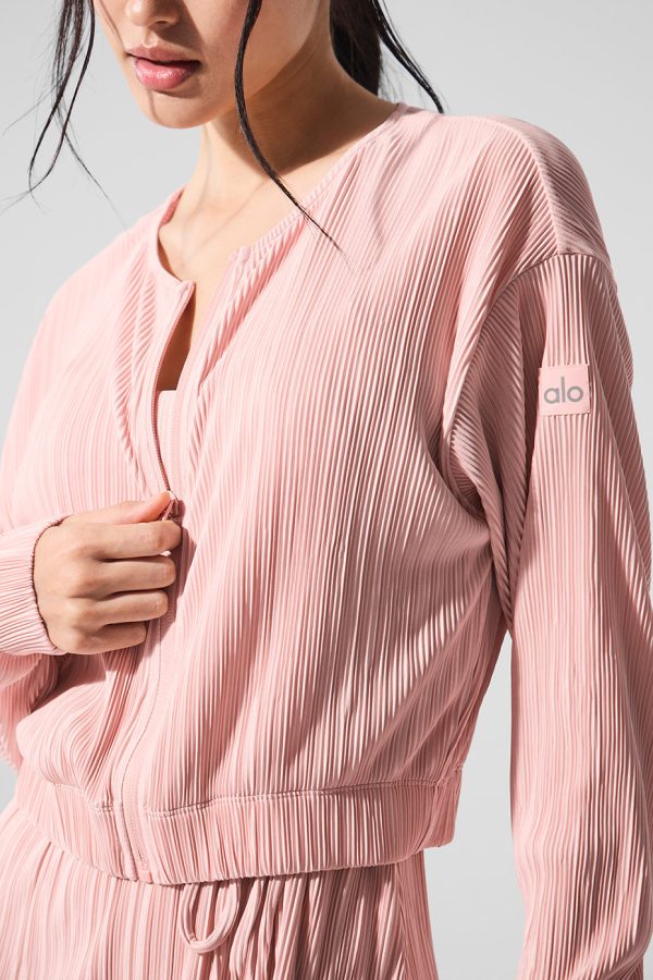 Cropped Micro Plisse Jacket ?C Pink Quartz