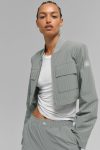 Cropped Pinstripe Main Character Full Zip Jacket ?C Lunar Grey/White