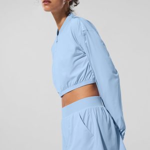 Cropped Breezy Full-Zip Cover Up ?C Seashell Blue