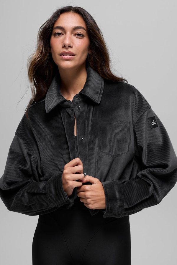 Ribbed Velour Cropped Mountain Side Jacket ?C Black
