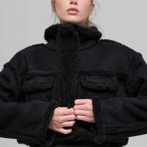 Faux Shearling Snowfall Cropped Jacket ?C Black