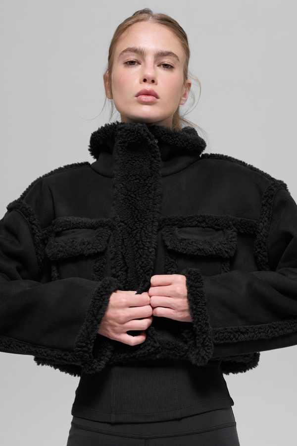 Faux Shearling Snowfall Cropped Jacket ?C Black