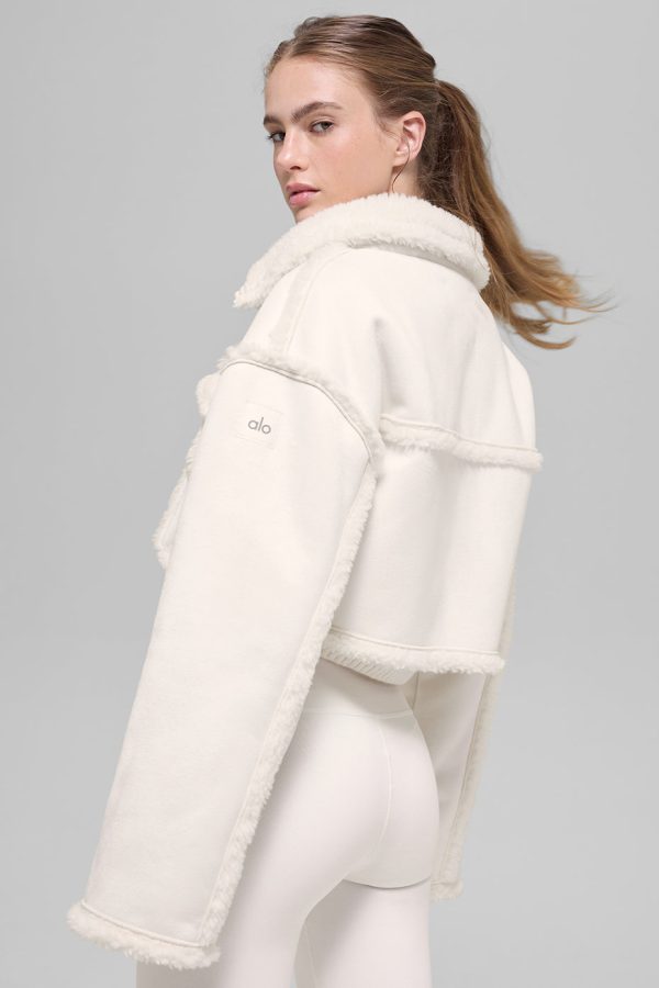Faux Shearling Snowfall Cropped Jacket ?C Ivory