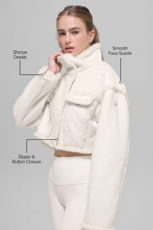 Faux Shearling Snowfall Cropped Jacket ?C Ivory