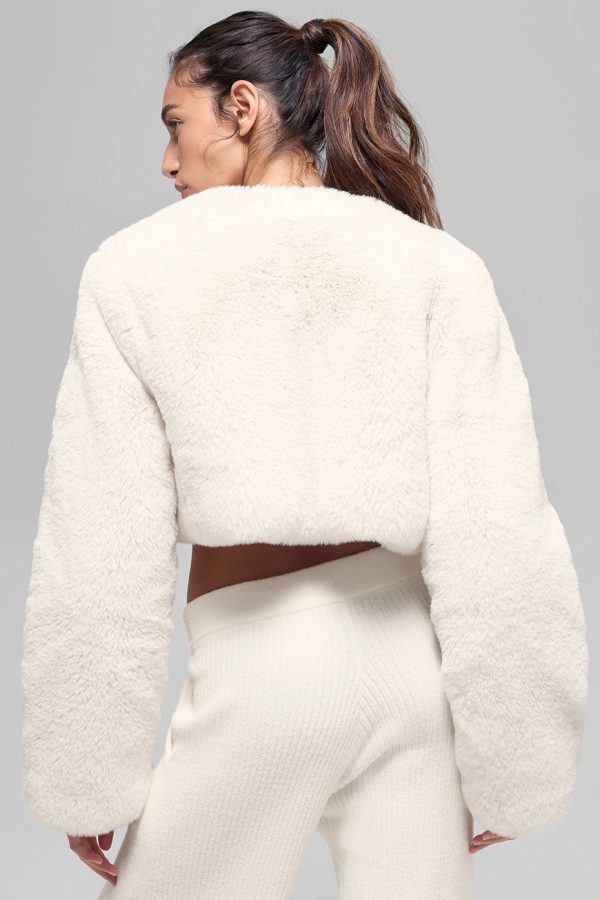 Faux Fur Chic Cropped Jacket ?C Ivory