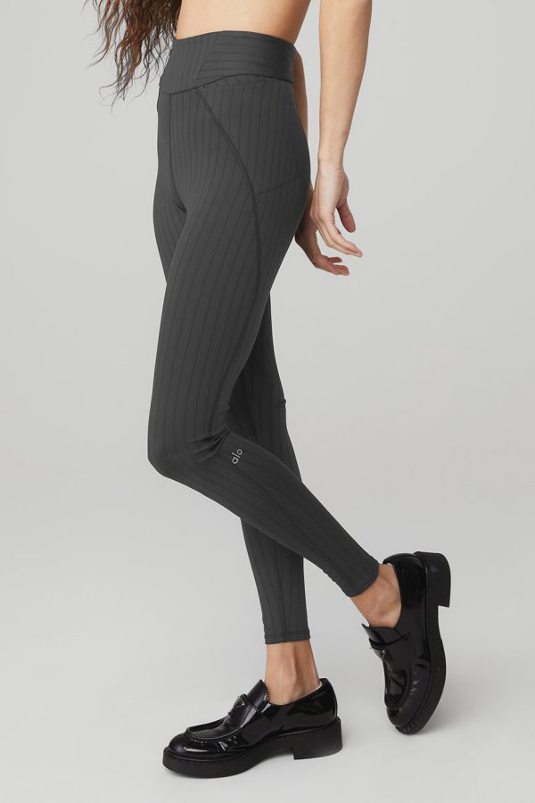 Pinstripe Jacquard Extreme High-Waist Legging ?C Anthracite/Black