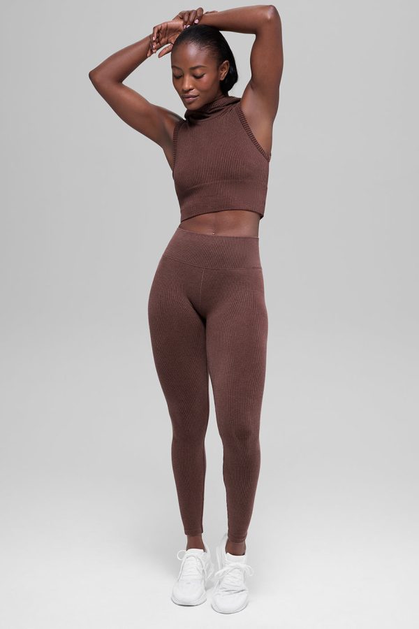 Seamless High-Waist Two Tone Rib Legging ?C Brownstone Heather